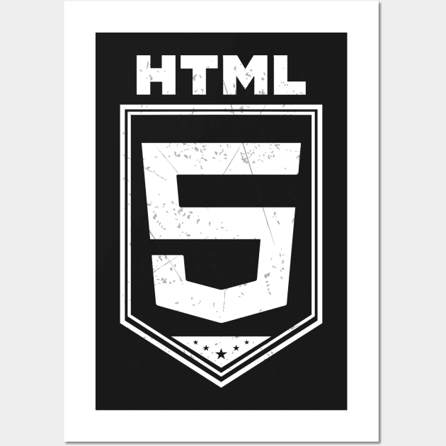 HTML5 Vintage Style Logo Shirt for Web Developers Wall Art by mangobanana